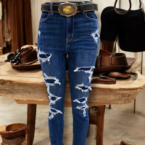 Western Oversized Gold Textured Barb Wire  Wild Horse Buckle Black Cowboy Belt - Picture 2 of 4